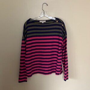 Loft Women's Knit Top Size L - Pink/Army Green/Navy Striped